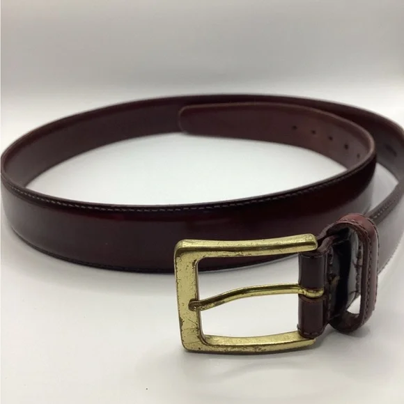 Smooth Reddish Brown Leather Belt with Gold Brass Buckle - Picture 3 of 15